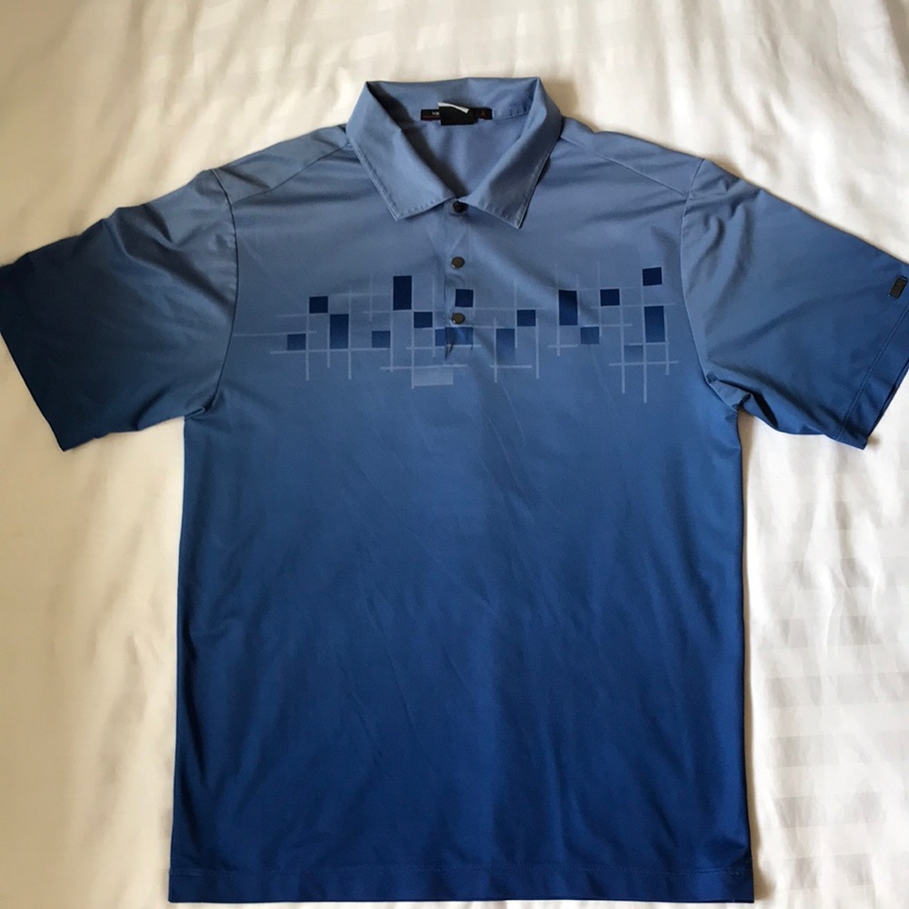 Tiger Woods dri fit blue ombré golf polo w snap closure EUC
